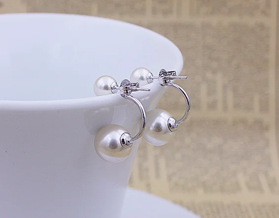 

ModaOne 925 Sterling Silver Double Pearl Stud Earrings After Hanging Earring Two Wear Ways For Women brincos