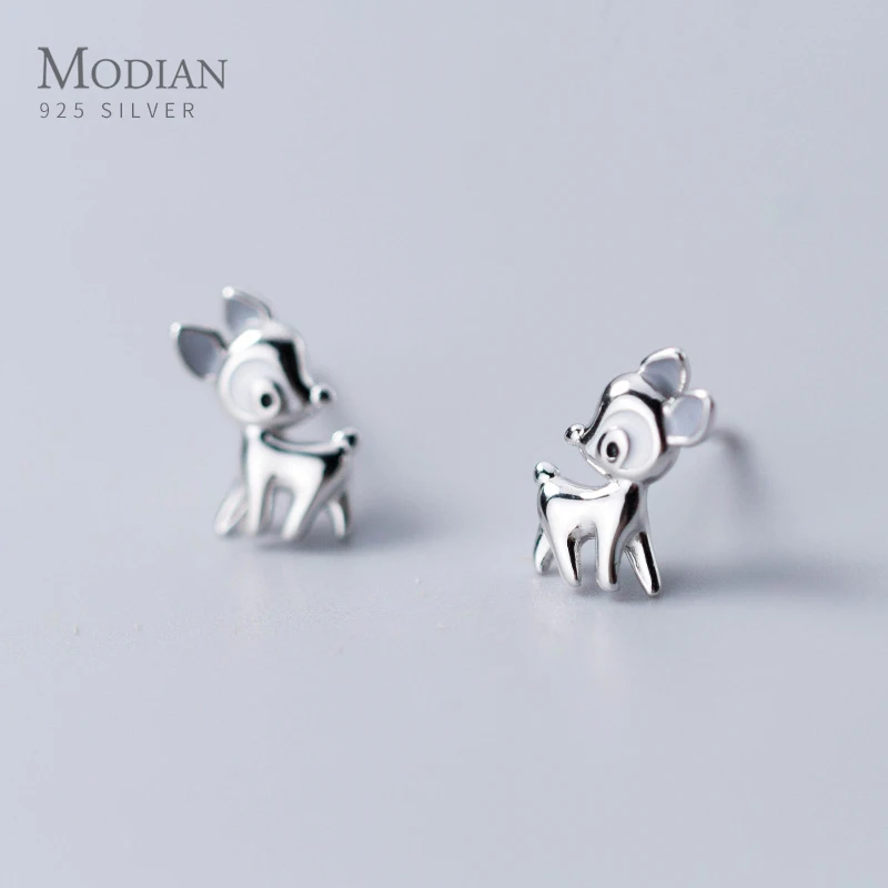 Modian 100% 925 стерлингового серебра милые серьги гвоздики в виде оленя для Для женщин