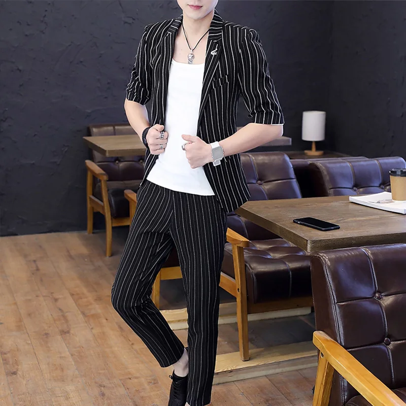 Мужской костюм мужские костюмы тонкий корейский Британский Стиль Летний мужской маленький повседневная