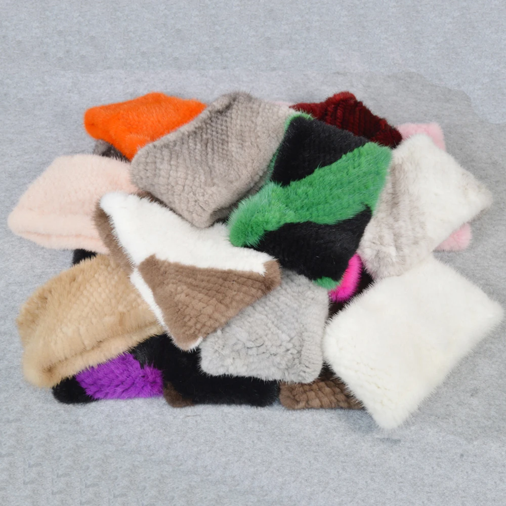 Новые женские вязаные настоящие норковые меховые повязки на голову шарфы для