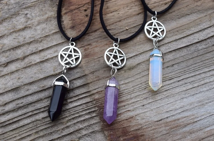 1 шт 5 цветов украшения из природных кристаллов кулон ожерелье пентаграмма