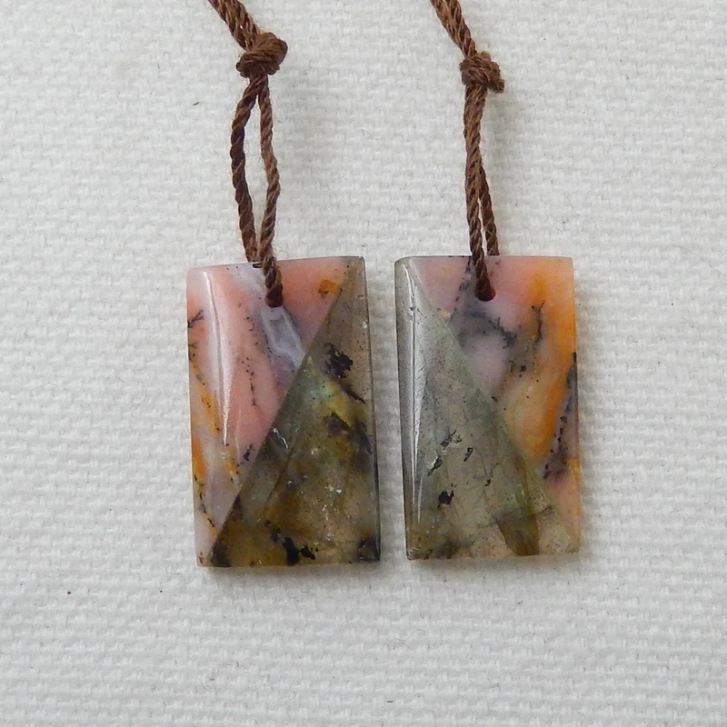 

Natural Stone Pink Opal And Labradorite Front Drilled Earring Bead 20x12x4mm 3.8g Trendy Jewelry Women Earrings