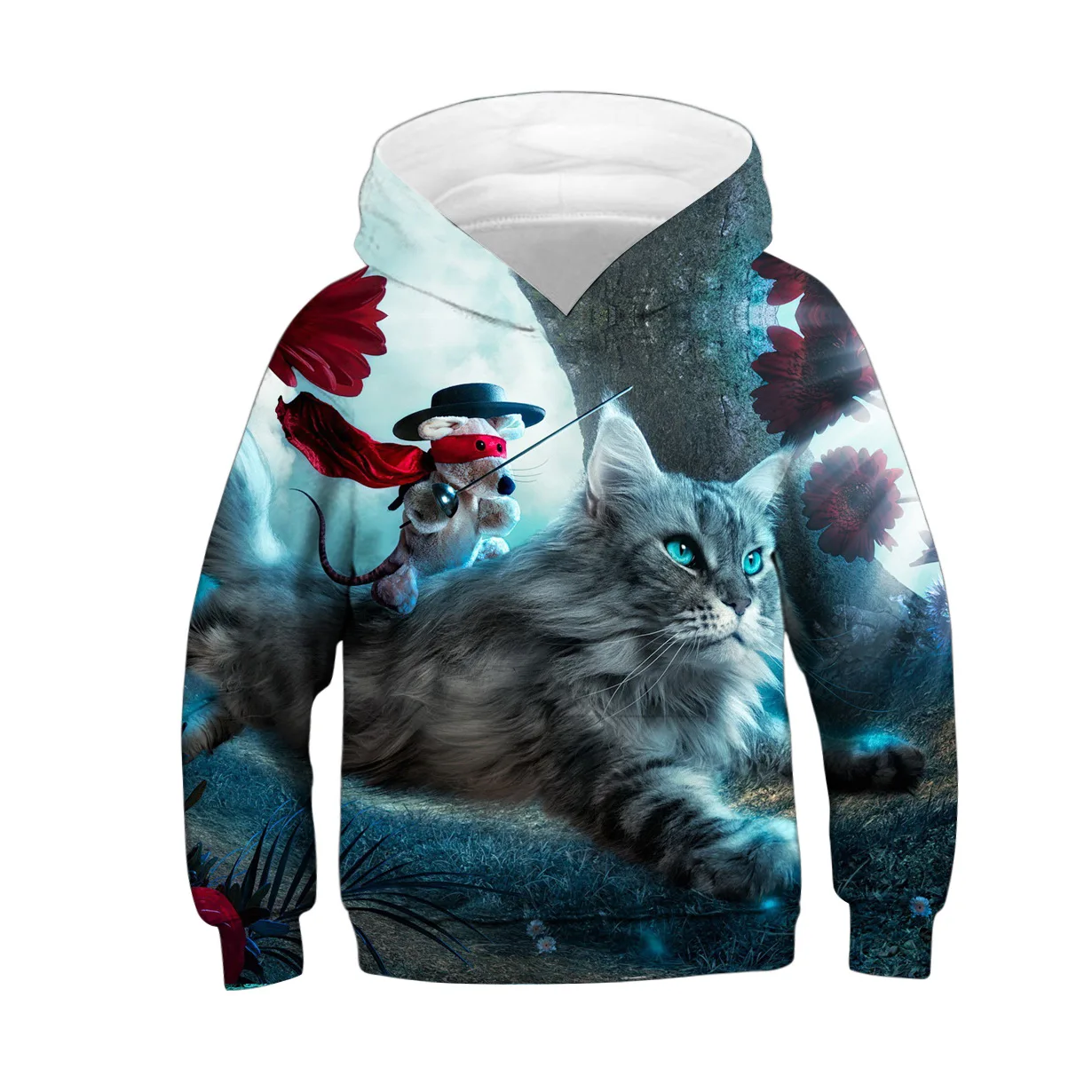 XT299-Navy Kids Hoodies Teen Girls Boys Clothes Wolf Fox Lion King 3D Animal Digital Print Children Sweatshirt Long Sleeve Hooded Girl Tops - Цвет: XT299-Navy