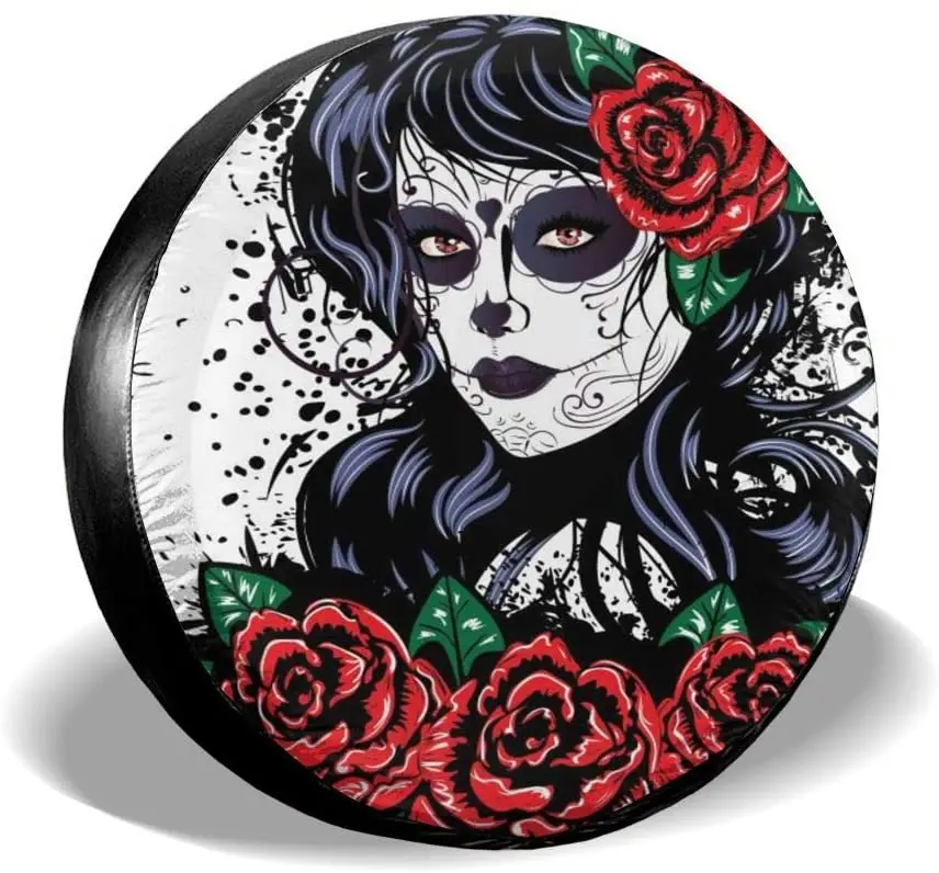 

Foruidea Vintage Sugar Skull Girl Spare Tire Cover Waterproof Dust-Proof UV Sun Wheel Tire Cover Fit for Jeep,Trailer, 15 Inch