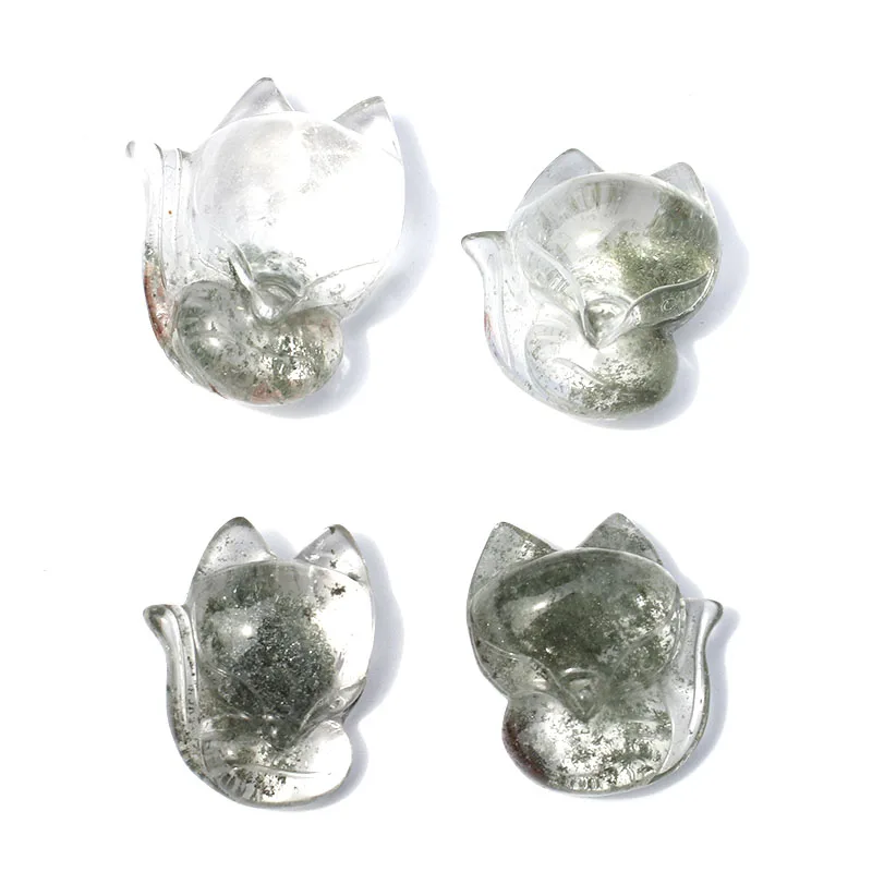 

1 Pcs Hand Carved Natural Green Ghost Phantom Quartz Crystal Fox Craft