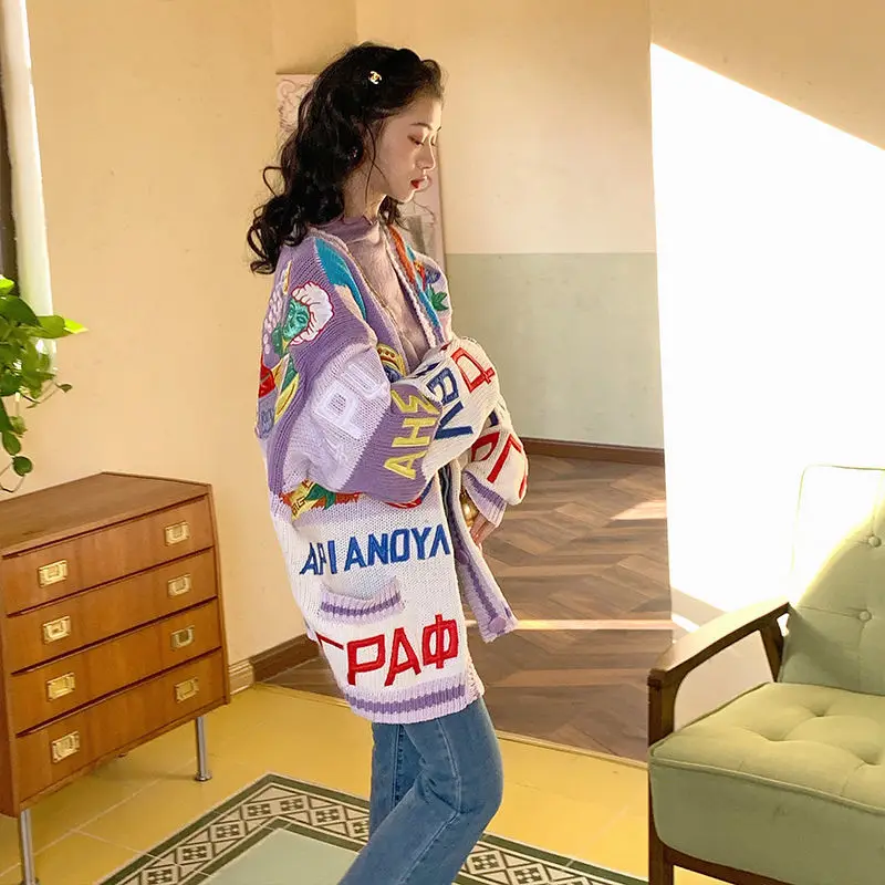 Кардиган женский с вышивкой V-образным вырезом винтажный в японском стиле 2021 |