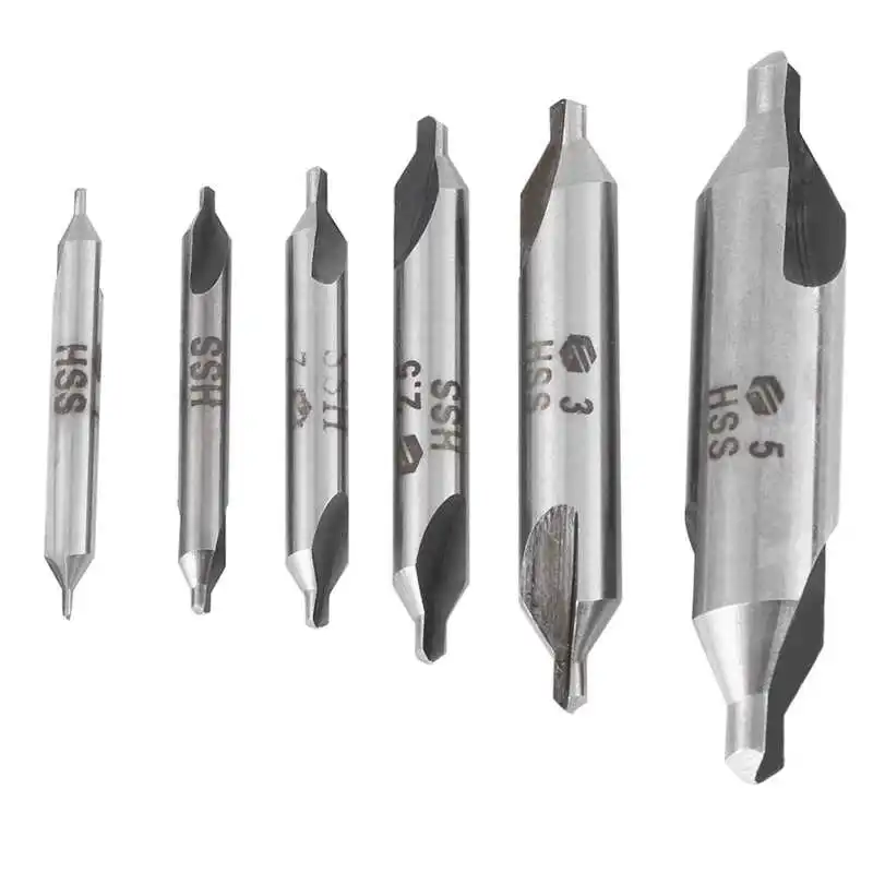 

6pcs Center Drill Bits 1/1.5/2/2.5/3/5mm 60 Degree HSS Center Drill Bits Centering Drills Set