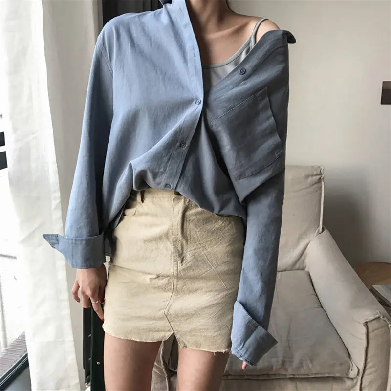 Повседневные винтажные минималистичные короткие рубашки HziriP в ленивом стиле BF