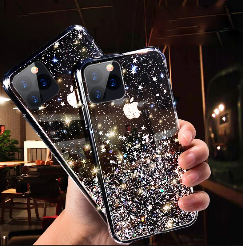 

Suitable for iphone12 11 Pro X 7 6 6S 8 Plus XR XS Max transparent gutta percha star flash powder female mobile case phone case