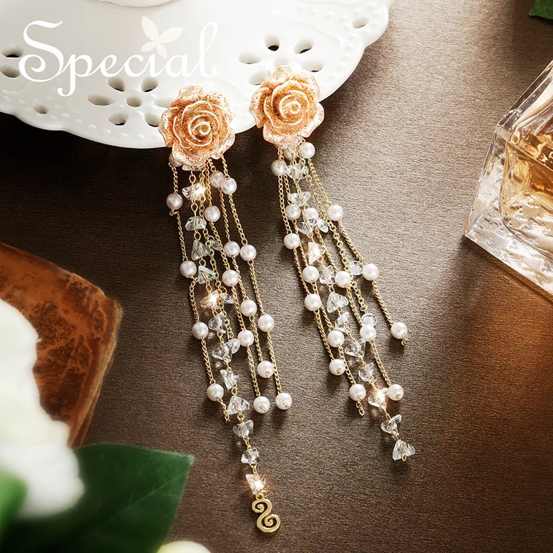 

Flower tassel lining skin charming ~ long tassel earrings earrings earrings female autumn small design sense of the city of Cham