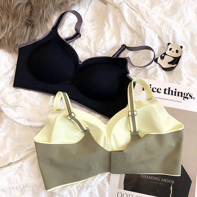 

Comfortable color contrast no trace lingerie gathered one-piece latex cotton bra vest-style underwear wirefree bralette