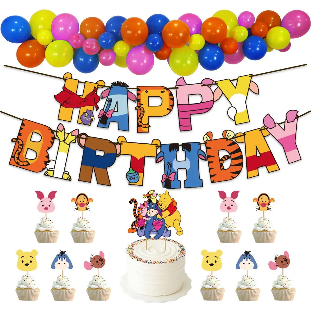Cartoon Winnie The Pooh Theme Birthday Party Decoration Banner Cake Topper Balloon Garland Arch Kit for Kids Boys Party Supplies