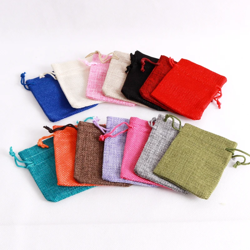 

5pcs/lot 9x12cm Small Jute Bags Sachet Jewelry Nuts Packaging Bags Favor Linen Drawstring Gift Bag Pouches Custom logo for extra