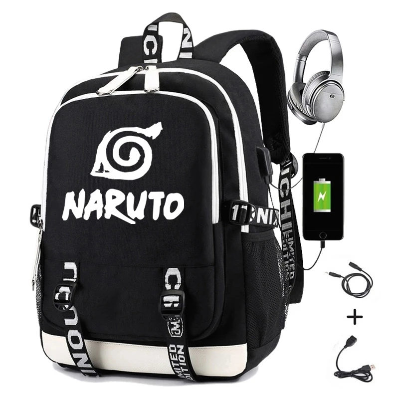 Рюкзак Naruto для мальчиков и девочек школьный ранец с Usb зарядкой принтом