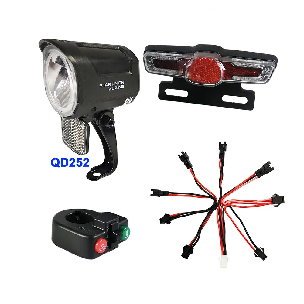 

1 Set Safety Light 12-48V Ebike Headlight Tail Lights LED Brake Lamp Electric Bike Light Switch 36-60V Universal For Ebike