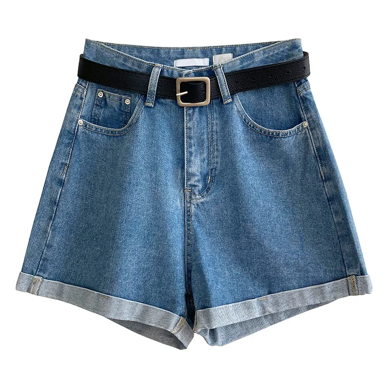 

Hemmed High Waist Denim Shorts Women 2021 Summer New Loose Fashion A-line Wide Leg Hotpants