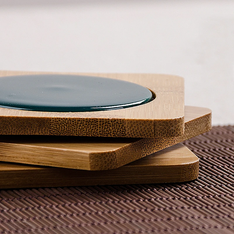 2 шт./лот креативный поднос для чайных чашек натуральный бамбук керамика зеленая