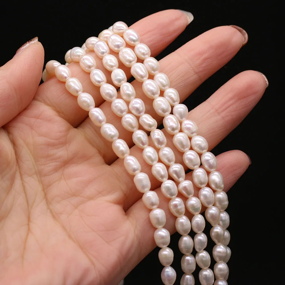 

White Natural Freshwater White Pearls Rice Beads Vertical Perforated Beads 36 cm Strand 5-6 mm DIY For Jewelry Making Necklace