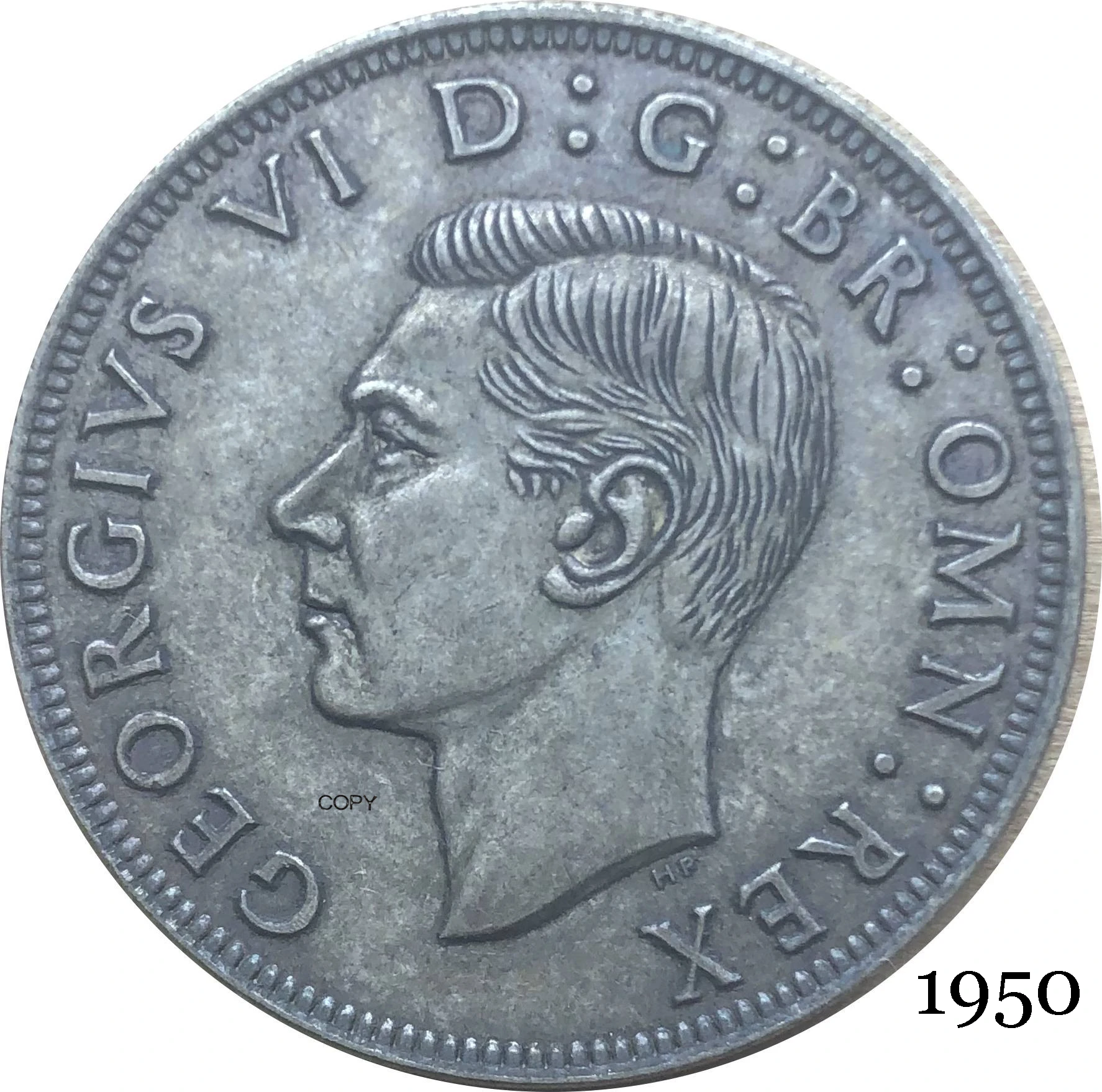 Полукорона король Джордж Ви из Великобритании 1950 кг 1/2, оставила шестую Великобританию, британская Посеребренная копия HP, монета с замшевым краем