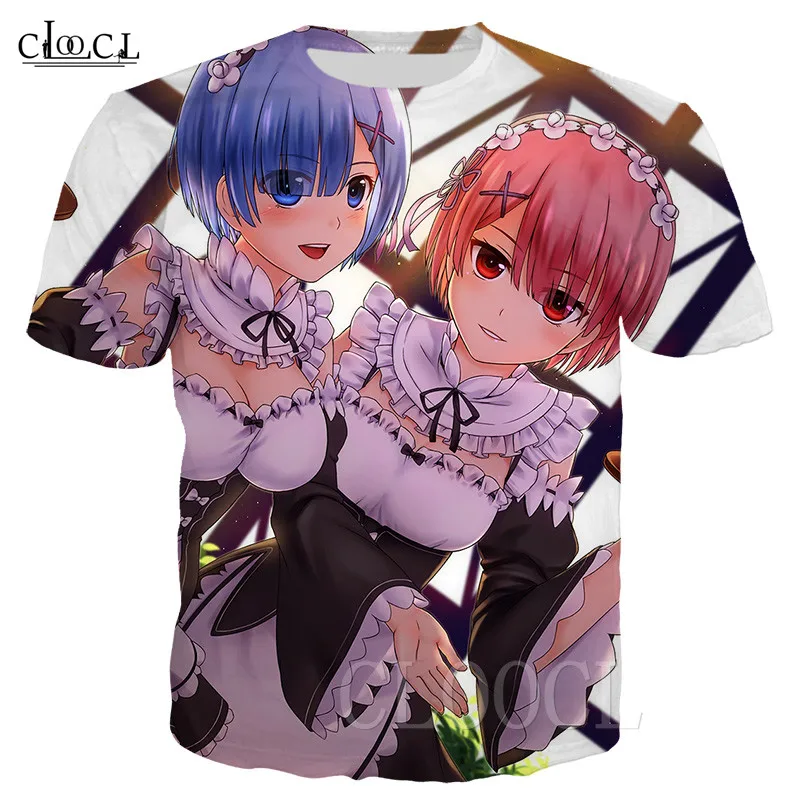 Футболка для мужчин и женщин милая модная тенниска с рисунком аниме Rem Ram Re: Zero 3D