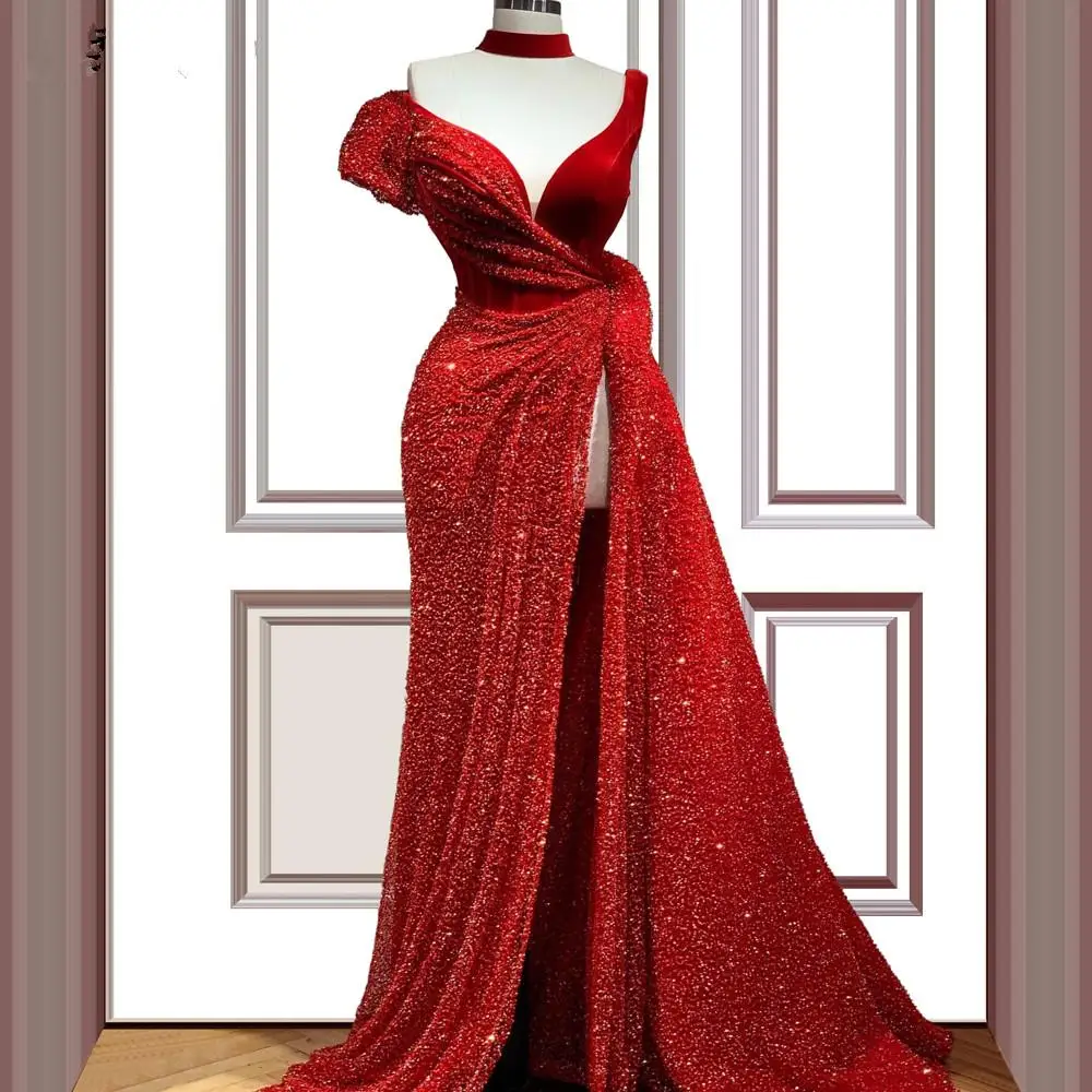 

New Turkish Couture Red Special Prom Dresses Long Gorgeous Sequins Evening Gowns Mermaid Vestidos De Fiesta De Noche Customize