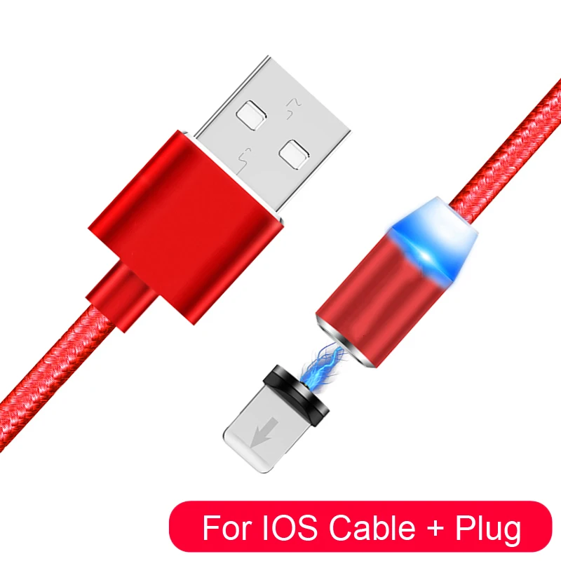 1 м 2 м Магнитный кабель Micro Usb type C Быстрая зарядка Microusb type-C Магнитный зарядный провод USB C для iPhone 11 X Xr Xs 7 usb кабель - Color: Red iOS Cable