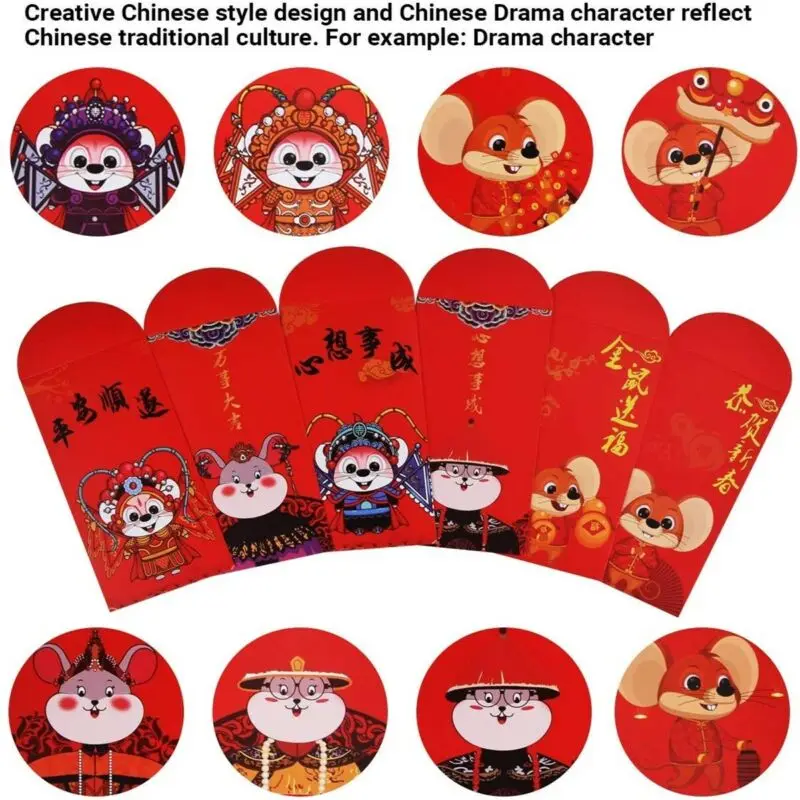 2020 Rat Year 6 pcs China New Money Red Gift Bags Packets Creative Chinese Packet Envelope | Дом и сад