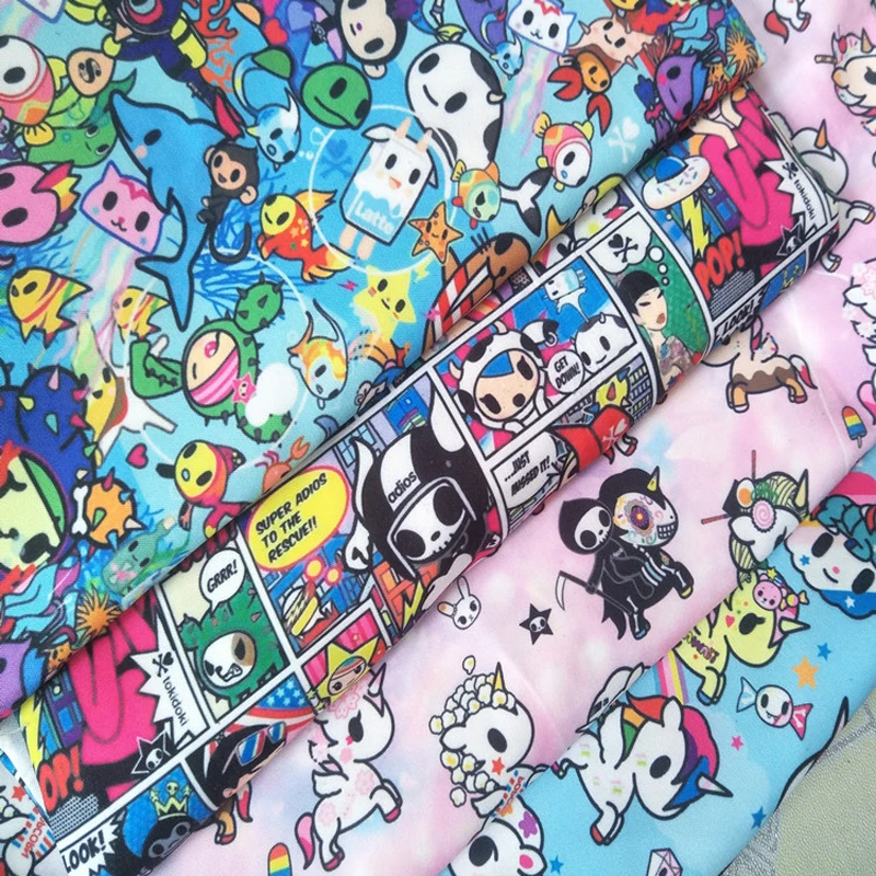 Тонкая холщовая ткань токи-доки с мультяшным единорогом для домашнего текстиля