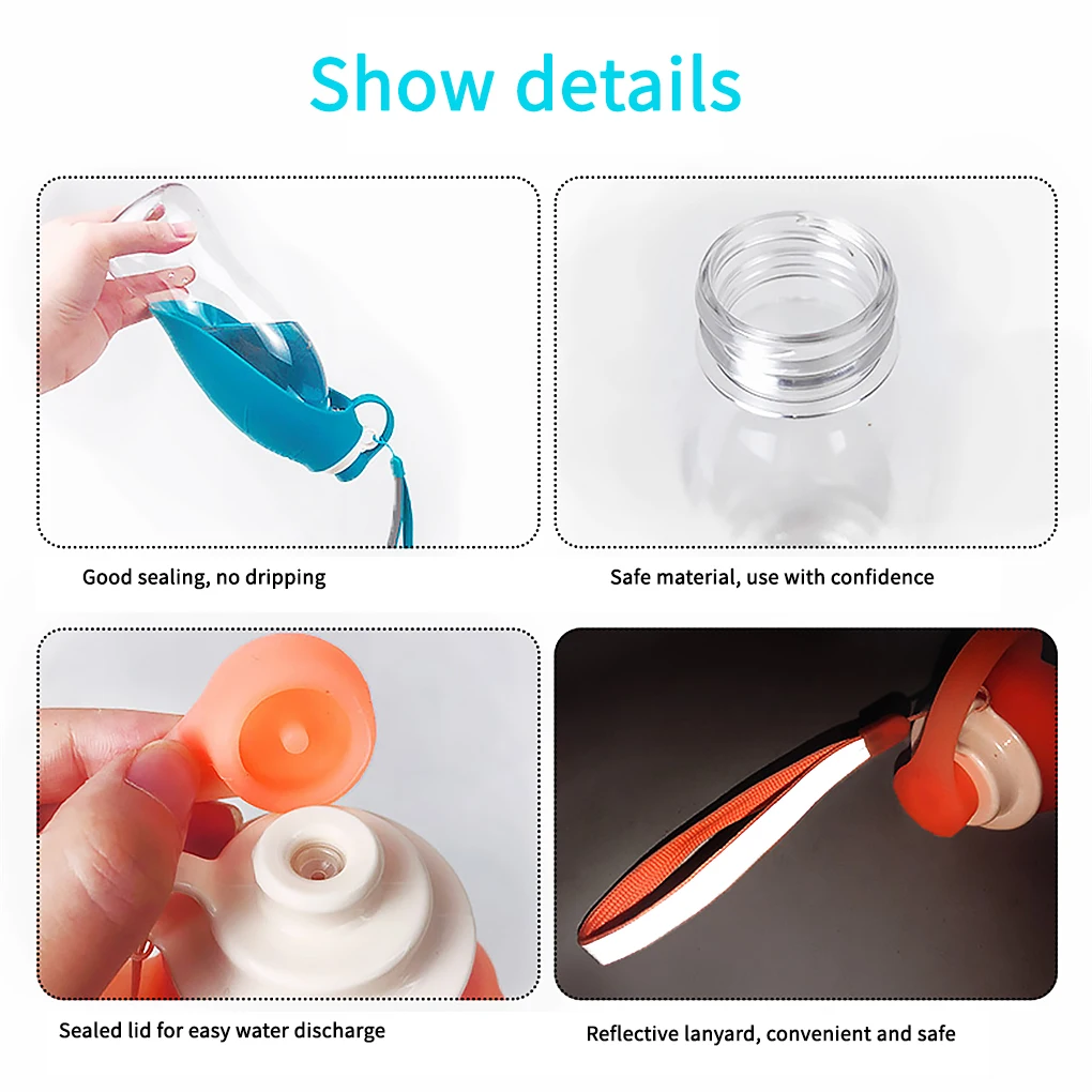 

580ml Portable Pet Feeder Drinking Bowl Dispenser Water Bottle Outdoor Pet Water Container Silicone Plastic Pet Water Bottle