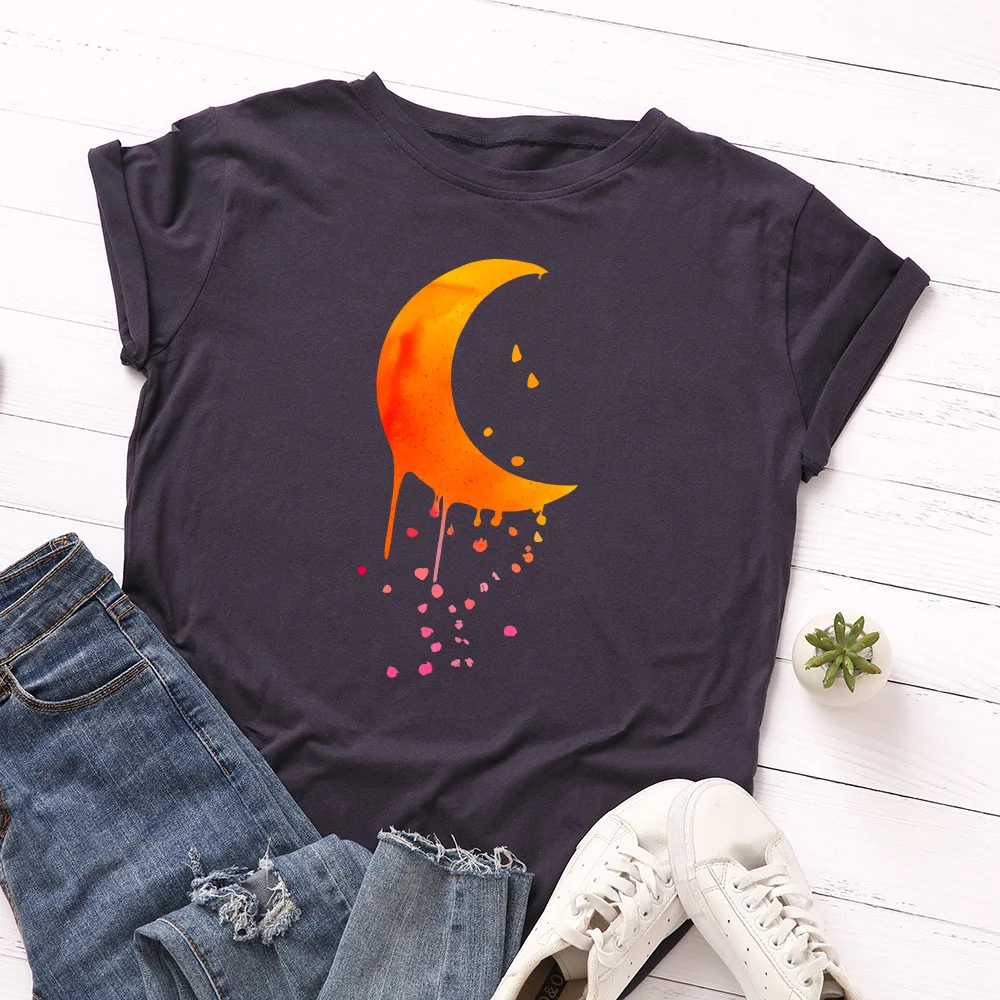 

100%cotton women's print t-shirt harajuku summer moon raindrop basic tee shirt ladies tops casual holiday tshirt