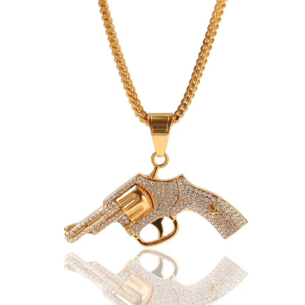 

Hip Hop Men In Crystal Revolver Pendant