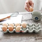 Японская многоразовая керамическая разделительная яичная Тарелка под глазурованным цветом, 12 ячеек, кухонная прямоугольная тарелка для яиц, бытовая коробка для хранения