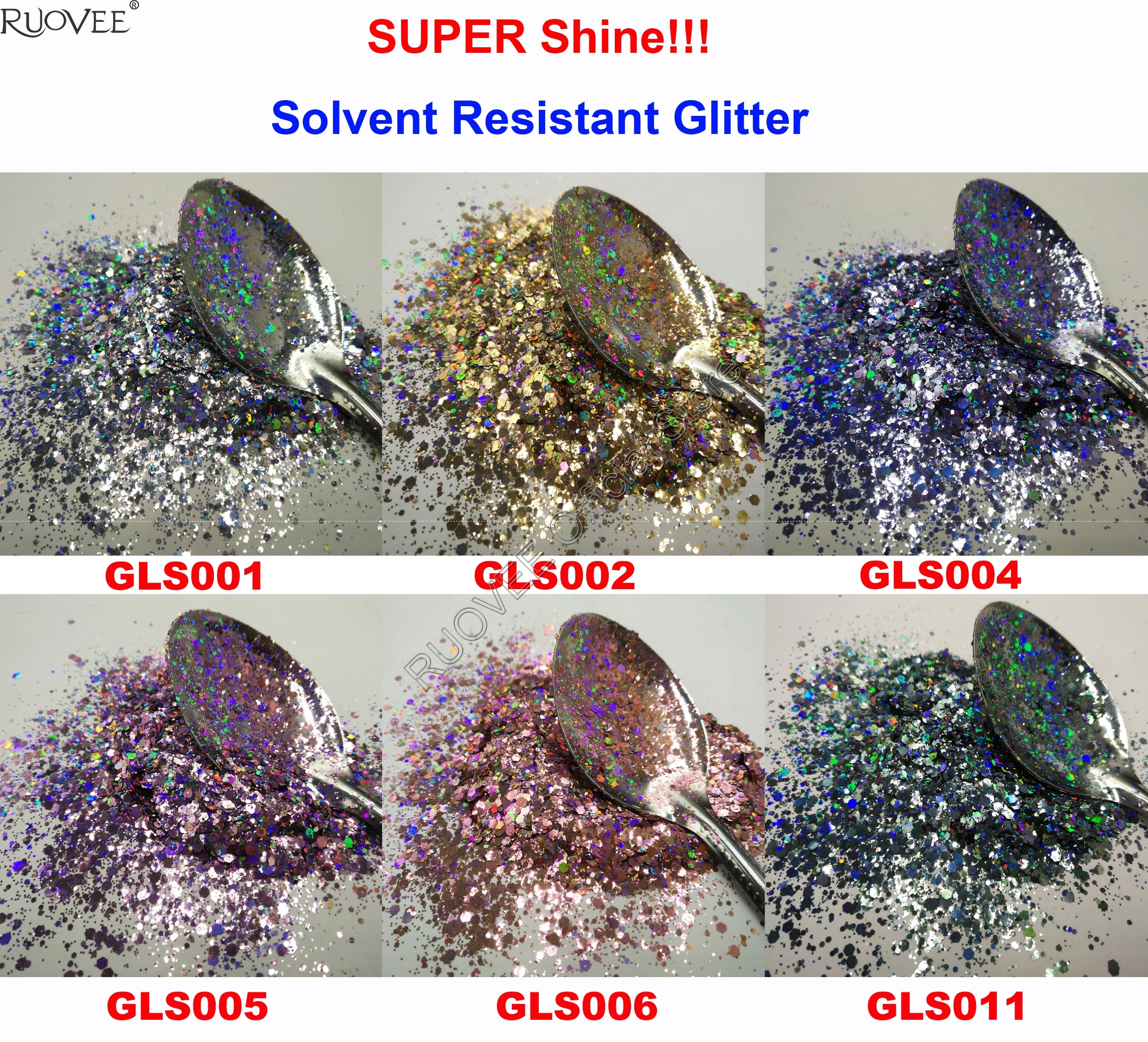 Голографический лазер 6 цветов устойчивый к растворителям шестигранный блеск