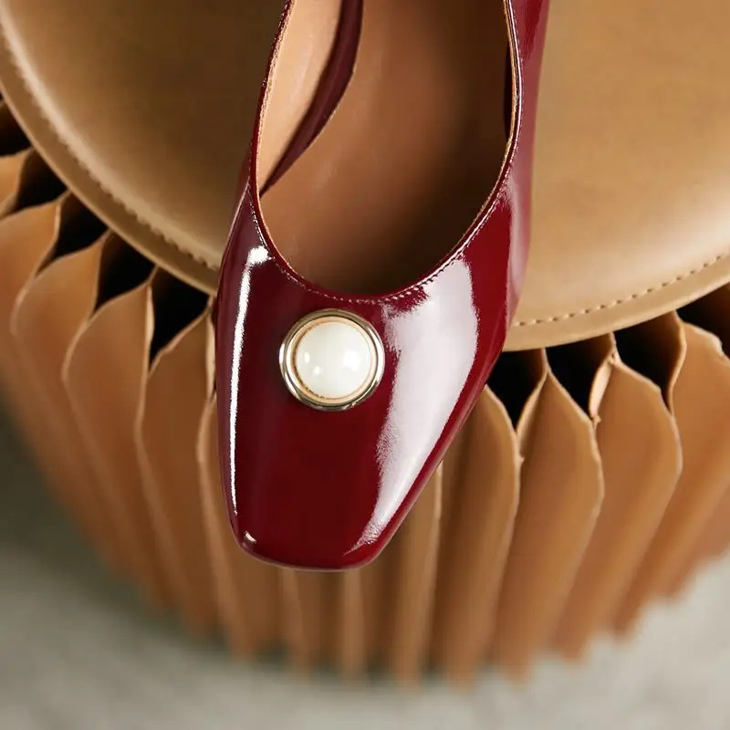 

ALLBITEFO square toe genuine leather high heels fashion leisure women pumps low heel shoes basic Walking shoes high heels