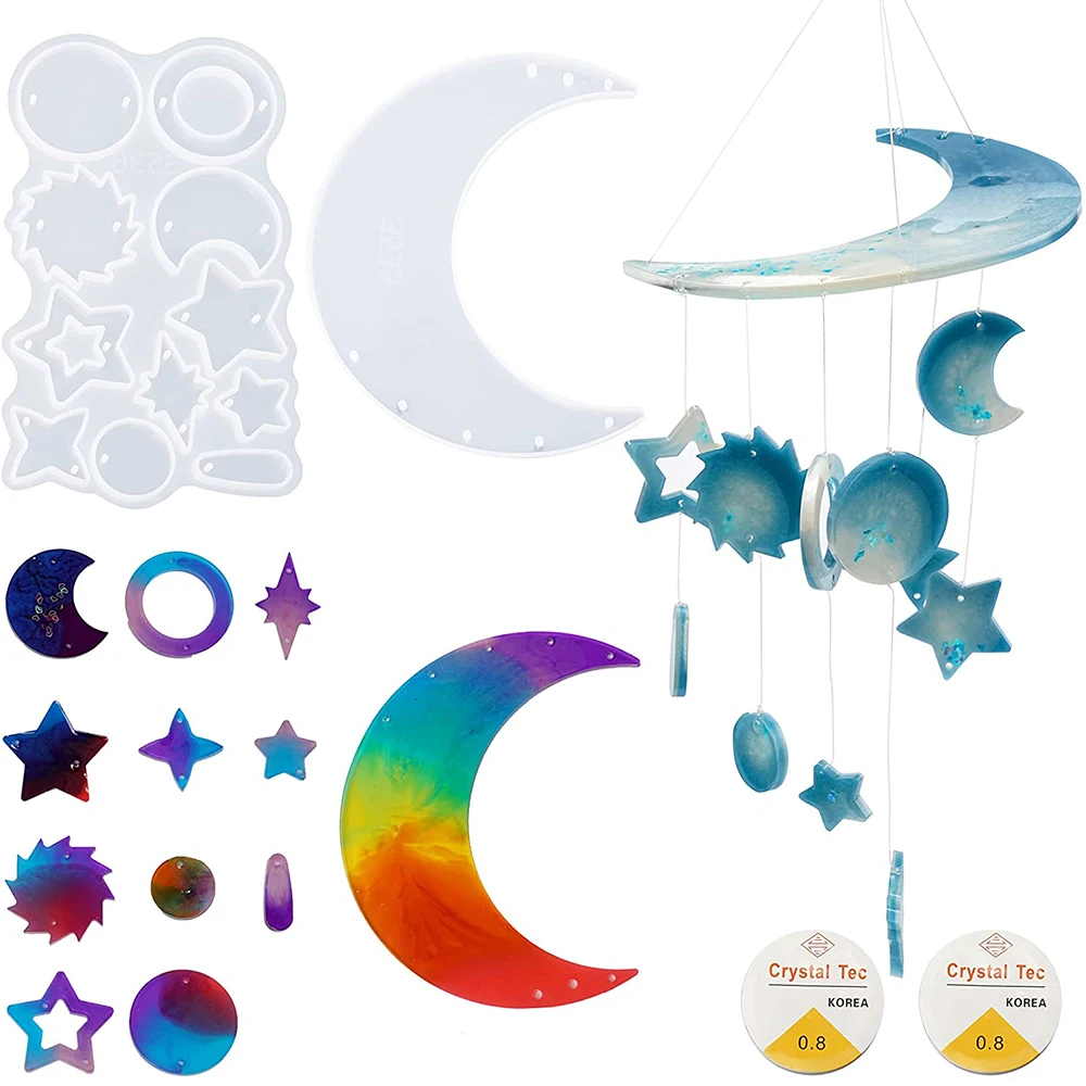 Moon Star Wind Chimes Resin Molds Silicone Kit Silicone Epoxy Casting Pendant Wall Hanging Decor Molds For Epoxy Craft