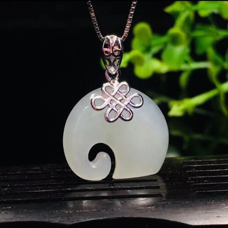 Натуральный 925 Серебряный Хотан Белый Нефрит слон женский и мужской амулет кулон