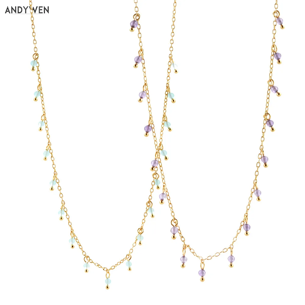 Подвески ANDYWEN из стерлингового серебра 925 пробы золотые бирюзовые фиолетовые