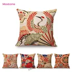 Элегантный ярко-красный цветочный узор в японском стиле, домашний декоративный чехол для дивана и подушки, милый льняной чехол для подушки