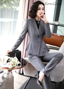 Новинка, серые официальные женские деловые костюмы, Униформа, дизайнерские блейзеры, Осень-зима, профессиональный офисный женский набор для карьерных интервью