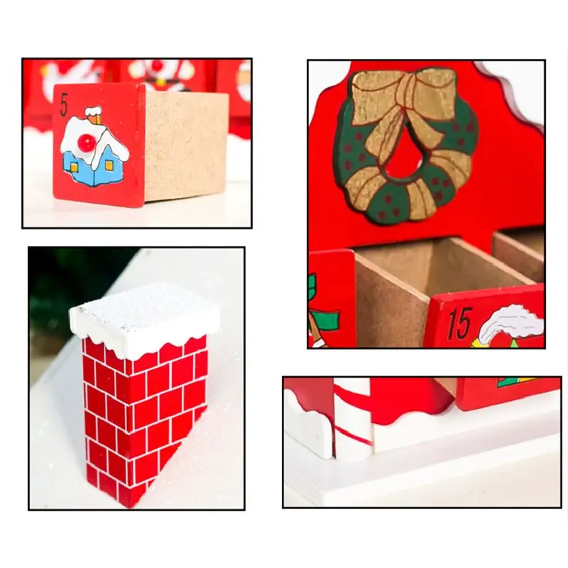Рождественский деревянный дом обратный отсчет Advent календарь 24 ящика конфеты подарочная упаковка X3UC