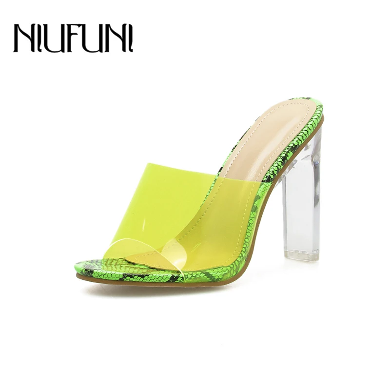 

Peep Toe Transparent Snake Pattern Fluorescent Women's Sandals Slippers Sexy Crystal High Heels Slides Casual Shoes For Women