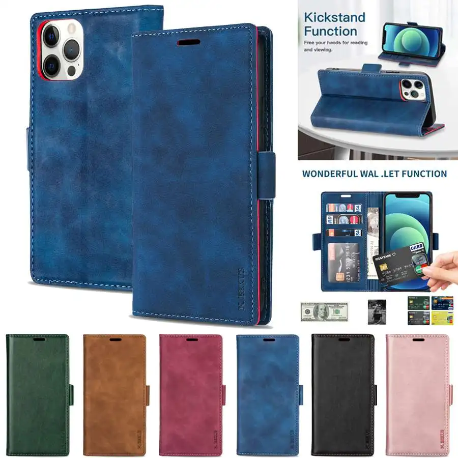 

Drop Proof Wallet Case For iPhone 13 Pro Max 12 Pro Max 11 Pro Max SE 2020 X XS XR XS Max 8Plus 7Plus 6S Plus Solid Leather Case