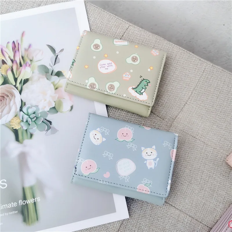 

Женский кошелек, модный кошелек с мультяшным принтом, милый корейский женский маленький кожаный складной кошелек для карт, Женский кошелек ...