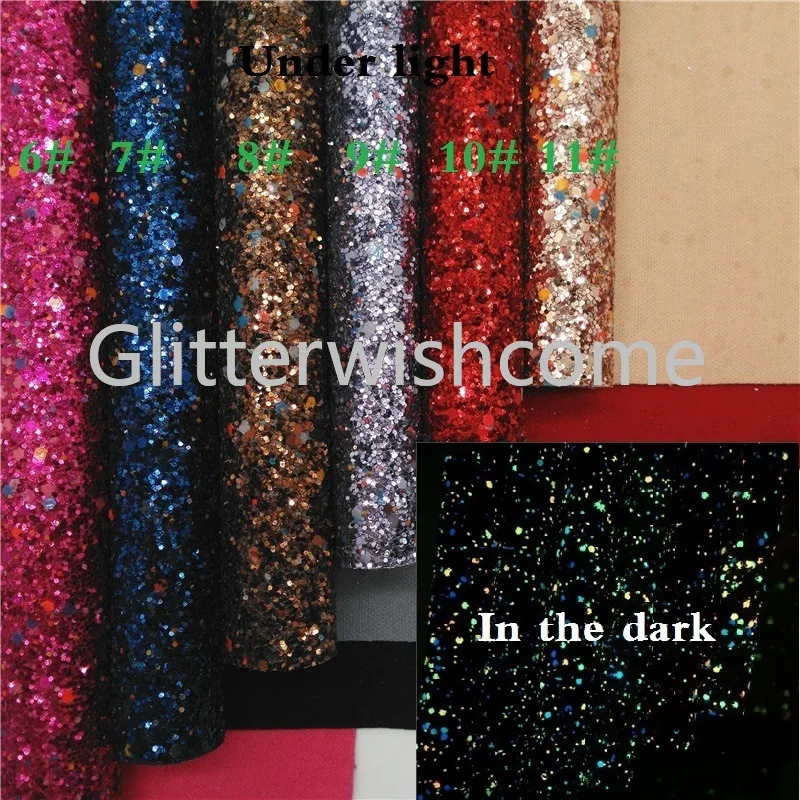 Glitterwishcome 21X29 см A4 Размер светится в темноте блестящая ткань, массивные блестящие кожаные листы, блестящий винил для луков, GM564A