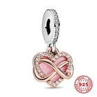 Новая мода 925 стерлингового серебра розовый сверкающие бесконечность сердце на крючках, очаровательный, подрходит к оригиналу Pandora, браслеты с брелоками для женщин DIY украшения