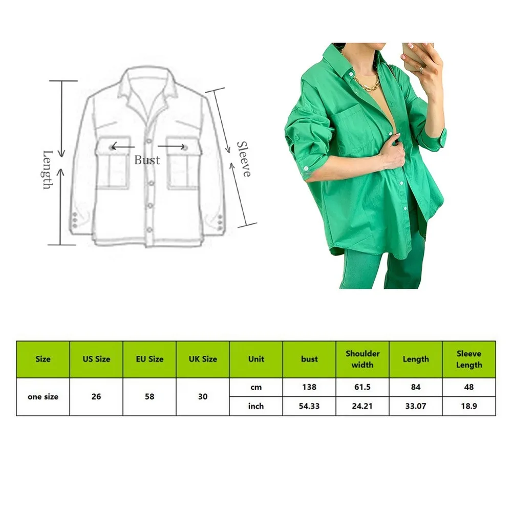 

Solid Color Casual Collar Shirt Jacket Ladies Casual Fashion Shirt Tops New Pocket Design With Single-breasted Buckle