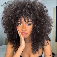 nnzes short afro kinky curly wigs dark brown mixed black synthetic wigs with bangs for black women blonde red grey cosplay hairs