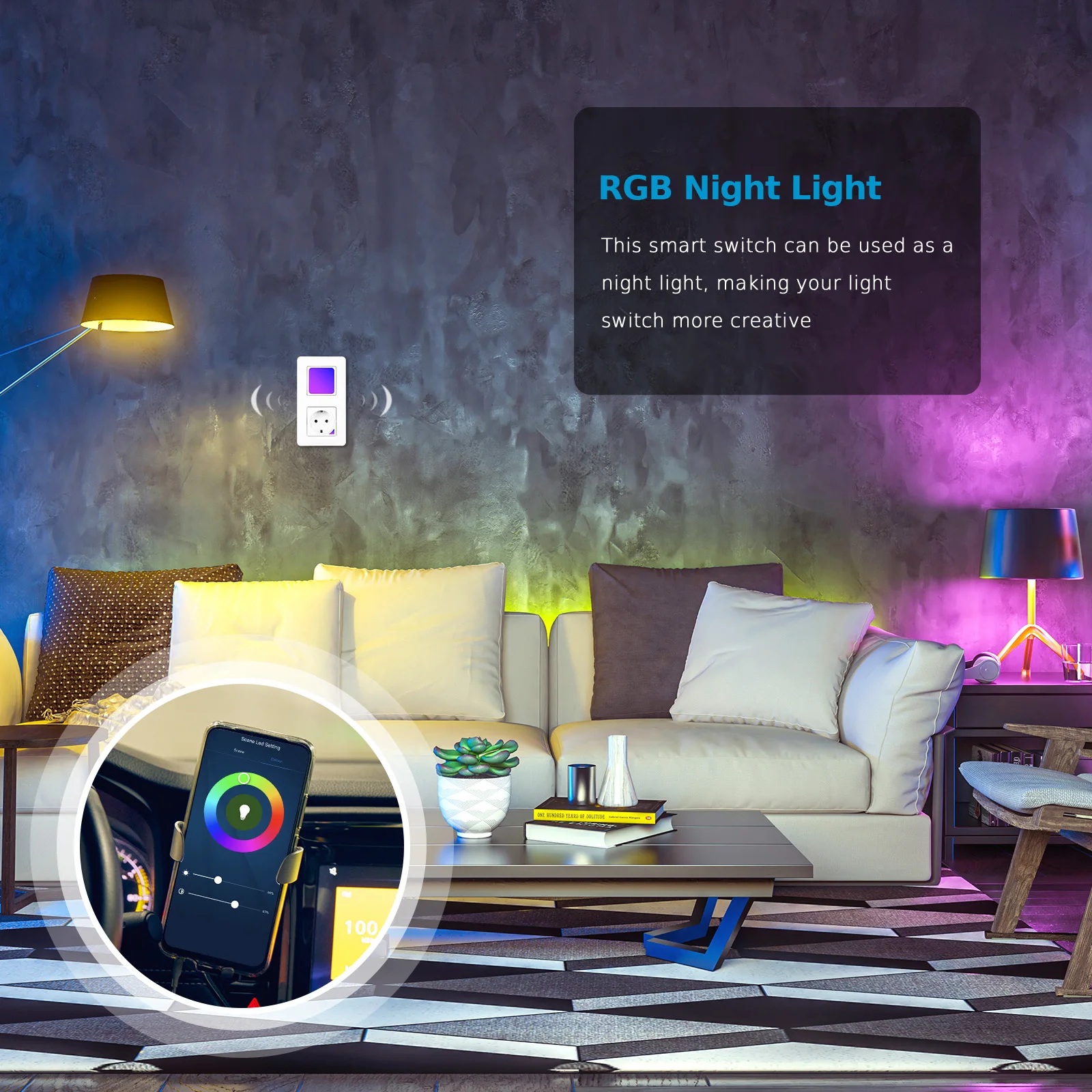 

Smart Socket RGB Night Light Switch Timing Function Voice Remote Control Smart Life APP Control with Alexa/ Google Assistant
