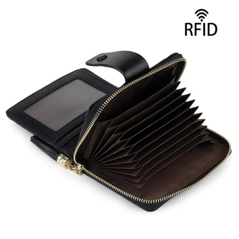 

Держатель для кредитных карт, бумажник из натуральной кожи для мужчин и женщин, кошелек для визиток с технологией RFID, вместительный держате...