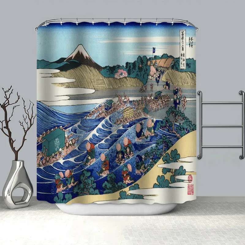 

Штора для душа Ukiyo-e, японская художественная занавеска из полиэстера, водонепроницаемая 3D занавеска для ванной комнаты с крючками